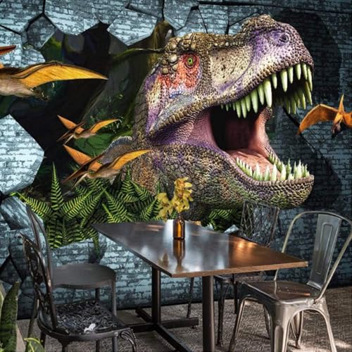 XLMING Abstrakte Retro Kubische Dinosaurier Tier Gebrochene Wand 3D Tapeten Tapete Seidigkeit Home Esszimmer Möbel Sofa Schlafzimmer Wohnzimmer TV Hintergrund-300cm×210cm von XLMING