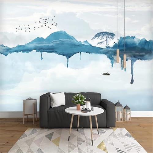 XLMING Abstrakte Tinte Berg Wasser Boot Baum 3D Tapeten Tapete Seidigkeit Home Esszimmer Möbel Sofa Schlafzimmer Wohnzimmer TV Hintergrund-400cm×280cm von XLMING