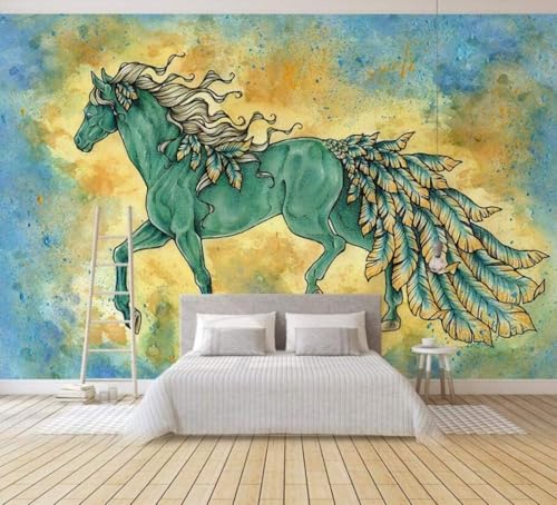 XLMING Abstraktes Handgemaltes Aquarell Doodle Grünes Pferde 3D Tapete Premium Strukturierte Seide Speisesaal Arbeitszimmer Wohnzimmer Schlafzimmer Sofa TV Wand-350cm×256cm XLMING Abstraktes Handgemaltes Aquarell Doodle Grünes Pferde 3D Tapete Premium Strukturierte Seide Speisesaal Arbeitszimmer Wohnzimmer Schlafzimmer Sofa TV Wand-350cm×256cm von XLMING