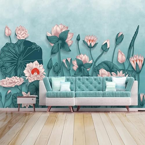 XLMING Aquarell Lotus Und Lotusblatt 3D Tapete Premium Strukturierte Seide Speisesaal Arbeitszimmer Wohnzimmer Schlafzimmer Sofa TV Wand-200cm×140cm von XLMING