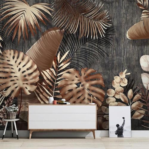XLMING Art Line Golden Tropical Plant Leaf 3D Tapeten Tapete Seidigkeit Home Esszimmer Möbel Sofa Schlafzimmer Wohnzimmer TV Hintergrund-300cm×210cm von XLMING