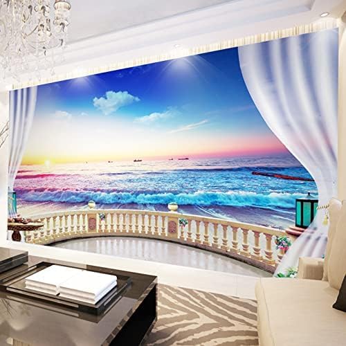 XLMING Balkon Fenster Strand Meerblick Küche Esszimmer Arbeitszimmer Wohnzimmer TV Hintergrund Wand 3D Tapete-400cm×280cm von XLMING