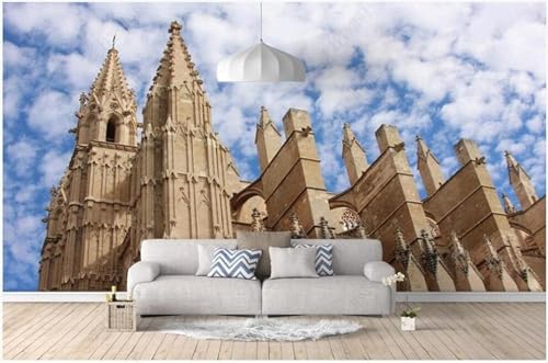 XLMING Blauer Himmel Weiße Wolken Architektur Schloss Frische Kunst 3D Tapete Premium Strukturierte Seide Speisesaal Arbeitszimmer Wohnzimmer Schlafzimmer Sofa TV Wand-430cm×300cm von XLMING