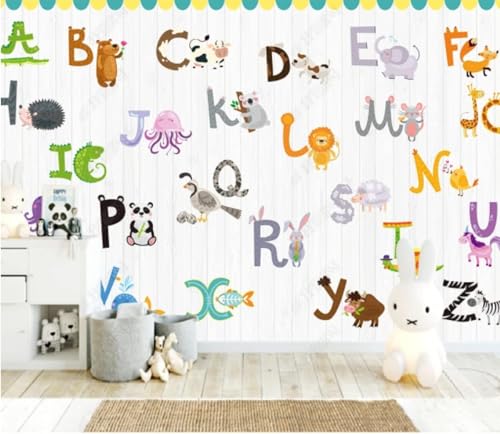 XLMING Cartoon Bunte Holztier Buchstaben 3D Tapeten Tapete Seidigkeit Home Esszimmer Möbel Sofa Schlafzimmer Wohnzimmer TV Hintergrund-300cm×210cm von XLMING