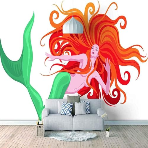 XLMING Cartoon Einfache Handgemalte Meerjungfrau Kreativ 3D Tapete Premium Strukturierte Seide Speisesaal Arbeitszimmer Wohnzimmer Schlafzimmer Sofa TV Wand-300cm×210cm von XLMING