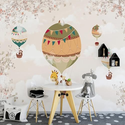 XLMING Cartoon Heißluftballon Himmel Blume Giraffe Affe 3D Tapeten Tapete Seidigkeit Home Esszimmer Möbel Sofa Schlafzimmer Wohnzimmer TV Hintergrund-430cm×300cm von XLMING