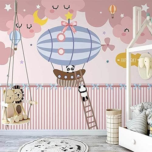 XLMING Cartoon Rosa Wolken Tier Panda Heißluftballon Kinderzimmer Schlafzimmer Tv Hintergrund Wand 3D Tapete-400cm×280cm von XLMING