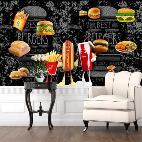 XLMING Cartoon Tafel Brot Hamburger Pommes Frites 3D Tapete Premium Strukturierte Seide Speisesaal Arbeitszimmer Wohnzimmer Schlafzimmer Sofa TV Wand-400cm×280cm von XLMING