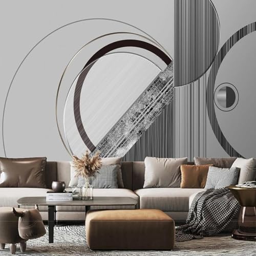 XLMING Einfache Abstrakte Kunstlinie Geometrisch Grau Tapete 3D Luxuriöse Seide Büro Esszimmer Sofa Flur Schlafzimmer Wohnzimmer TV Dekorative Wand-400cm×280cm von XLMING