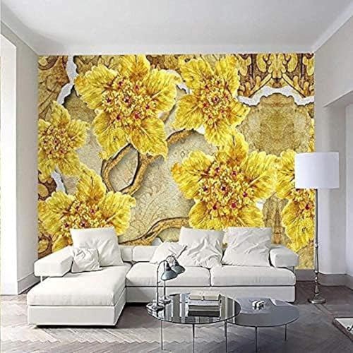 XLMING Einfache Dreidimensionale Goldene Blume Kunst 3D Tapete Hochwertige Strukturierte Seide Wohnzimmer Sofa Schlafzimmer Esszimmer Home Dekoration-430cm×300cm von XLMING