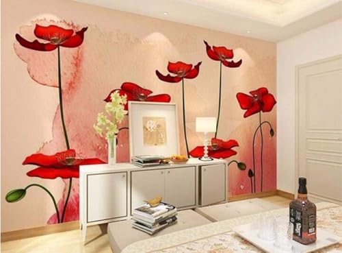 XLMING Einfache Handgemalte Kunst Warme Rote Blumen 3D Tapete Premium Strukturierte Seide Speisesaal Arbeitszimmer Wohnzimmer Schlafzimmer Sofa TV Wand-350cm×256cm von XLMING