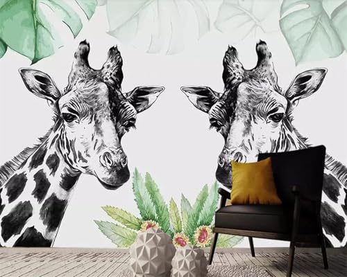 XLMING Einfache Pflanzen Grüne Blätter Tier Giraffe 3D Tapete Hochwertige Strukturierte Seide Wohnzimmer Sofa Schlafzimmer Esszimmer Home Dekoration-350cm×256cm von XLMING