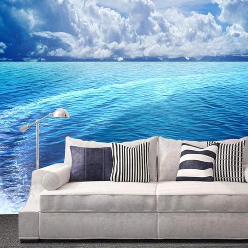 XLMING Einfacher Dreidimensionaler Blauer Himmel Weiße Wolken Und Meer 3D Tapete Premium Strukturierte Seide Speisesaal Arbeitszimmer Wohnzimmer Schlafzimmer Sofa TV Wand-250cm×170cm von XLMING