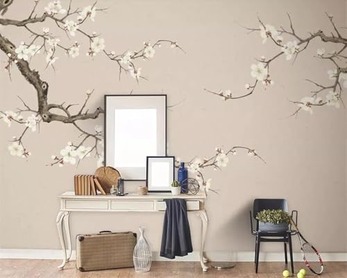 XLMING Einfacher Stereo Baumzweig Weiße Blume 3D Tapete Premium Strukturierte Seide Speisesaal Arbeitszimmer Wohnzimmer Schlafzimmer Sofa TV Wand-350cm×256cm von XLMING