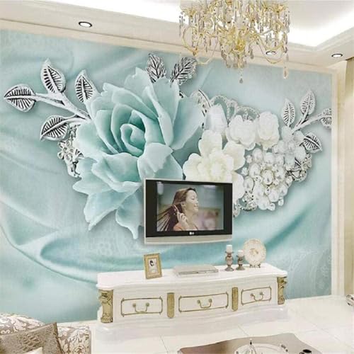 XLMING Frisch Dreidimensional Die Einzige Schönheit Mintgrün Perlenblumen 3D Tapeten Tapete Seidigkeit Home Esszimmer Möbel Sofa Schlafzimmer Wohnzimmer TV Hintergrund-250cm×170cm von XLMING