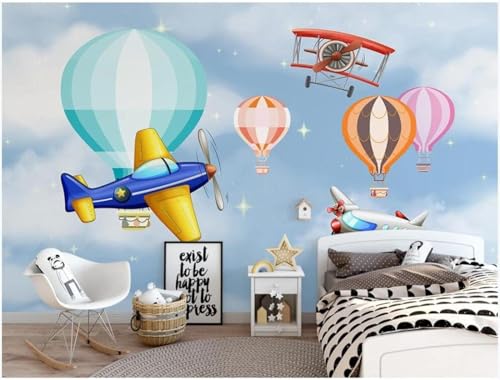 XLMING Frisch Elegant Elegant Cartoon Flugzeug Heißluftballon 3D Tapeten Tapete Seidigkeit Home Esszimmer Möbel Sofa Schlafzimmer Wohnzimmer TV Hintergrund-300cm×210cm von XLMING