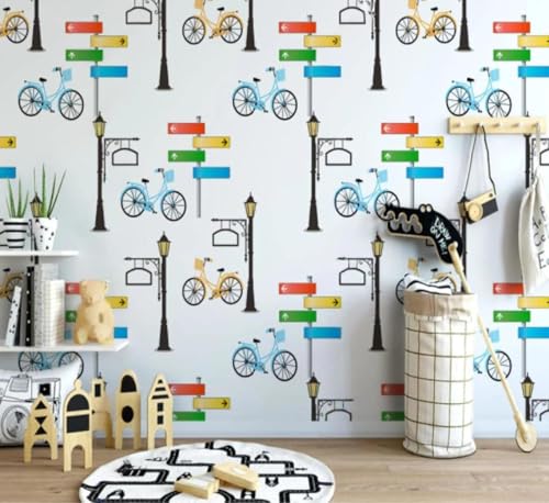 XLMING Frische Farbenfrohe Cartoon Straßenschilder Straßenlaterne Fahrrad 3D Tapeten Tapete Seidigkeit Home Esszimmer Möbel Sofa Schlafzimmer Wohnzimmer TV Hintergrund-300cm×210cm XLMING Frische Farbenfrohe Cartoon Straßenschilder Straßenlaterne Fahrrad 3D Tapeten Tapete Seidigkeit Home Esszimmer Möbel Sofa Schlafzimmer Wohnzimmer TV Hintergrund-300cm×210cm von XLMING