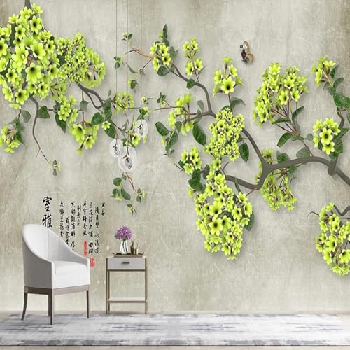 XLMING Frische Grüne Blume Baum Schmetterling 3D Tapete Hochwertige Strukturierte Seide Wohnzimmer Sofa Schlafzimmer Esszimmer Home Dekoration-430cm×300cm von XLMING