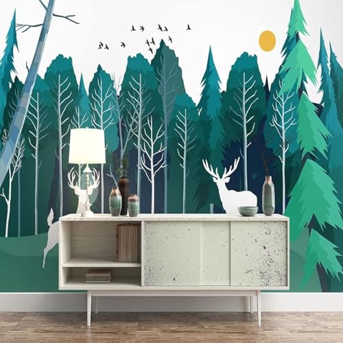 XLMING Frische Handzeichnung Wald Elch Sonne Raubvögel 3D Tapeten Tapete Seidigkeit Home Esszimmer Möbel Sofa Schlafzimmer Wohnzimmer TV Hintergrund-250cm×170cm von XLMING