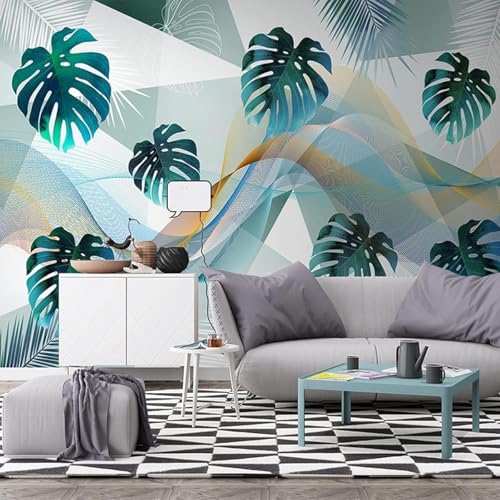 XLMING Frische Pflanzen Blätter Abstrakte Geometrische Streifen 3D Tapete Premium Strukturierte Seide Speisesaal Arbeitszimmer Wohnzimmer Schlafzimmer Sofa TV Wand-300cm×210cm von XLMING