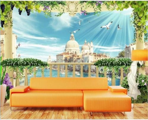 XLMING Frische Pflanzen Schlösser Flüsse Vögel Trauben 3D Tapete Premium Strukturierte Seide Speisesaal Arbeitszimmer Wohnzimmer Schlafzimmer Sofa TV Wand-150cm×105cm von XLMING