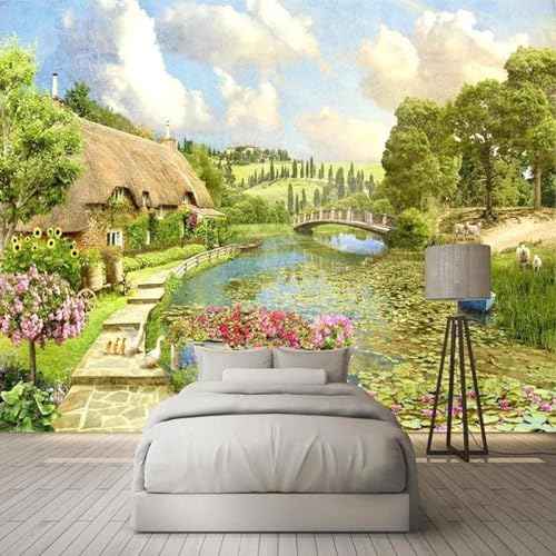 XLMING Frische Schöne Häuser Fluss Gartenlandschaft 3D Tapete Premium Strukturierte Seide Speisesaal Arbeitszimmer Wohnzimmer Schlafzimmer Sofa TV Wand-400cm×280cm XLMING Frische Schöne Häuser Fluss Gartenlandschaft 3D Tapete Premium Strukturierte Seide Speisesaal Arbeitszimmer Wohnzimmer Schlafzimmer Sofa TV Wand-400cm×280cm von XLMING