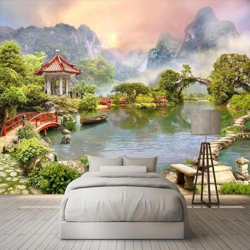 XLMING Frische Schöne Hohe Berge Fließendes Wasser Brücke Pavillon 3D Tapete Hochwertige Strukturierte Seide Wohnzimmer Sofa Schlafzimmer Esszimmer Home Dekoration-150cm×105cm XLMING Frische Schöne Hohe Berge Fließendes Wasser Brücke Pavillon 3D Tapete Hochwertige Strukturierte Seide Wohnzimmer Sofa Schlafzimmer Esszimmer Home Dekoration-150cm×105cm von XLMING