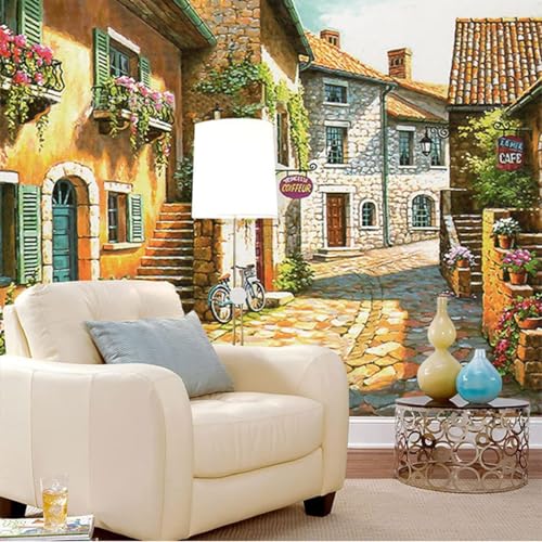 XLMING Frische Schöne Stadt Vintage Haus Weg Blume 3D Tapeten Tapete Seidigkeit Home Esszimmer Möbel Sofa Schlafzimmer Wohnzimmer TV Hintergrund-350cm×256cm von XLMING