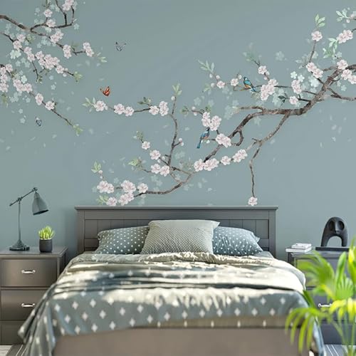 XLMING Frische Und Schöne Pflaumenblüte Zweig Vogel Schmetterling 3D Tapeten Tapete Seidigkeit Home Esszimmer Möbel Sofa Schlafzimmer Wohnzimmer TV Hintergrund-250cm×170cm von XLMING