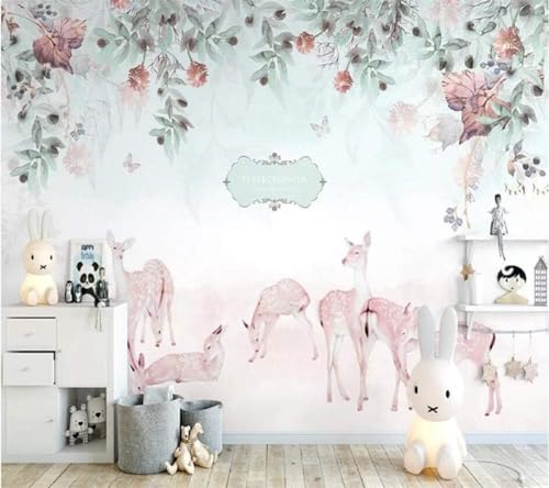 XLMING Frische Warme Schöne Blumen Elch Schmetterling 3D Tapeten Tapete Seidigkeit Home Esszimmer Möbel Sofa Schlafzimmer Wohnzimmer TV Hintergrund-250cm×170cm von XLMING