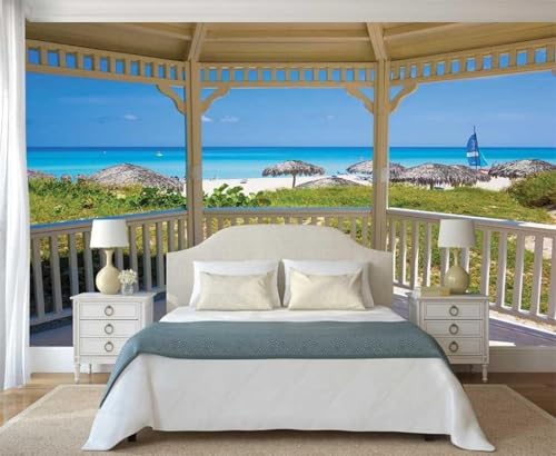 XLMING Frischer Schöner Blauer Himmel Großes Meer Strand Pavillon 3D Tapeten Tapete Seidigkeit Home Esszimmer Möbel Sofa Schlafzimmer Wohnzimmer TV Hintergrund-150cm×105cm von XLMING