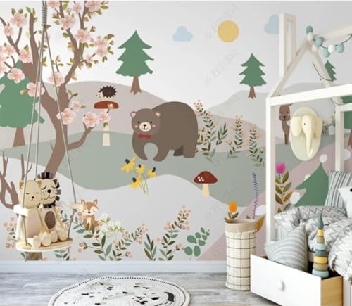 XLMING Frisches Cartoon Tier Bär Igel Tannenbaum 3D Tapeten Tapete Seidigkeit Home Esszimmer Möbel Sofa Schlafzimmer Wohnzimmer TV Hintergrund-250cm×170cm von XLMING