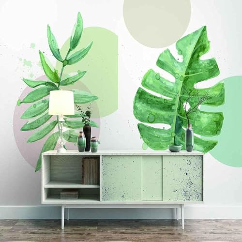 XLMING Geometrische Pflanze Grünes Blatt Kreativ 3D Tapete Premium Strukturierte Seide Speisesaal Arbeitszimmer Wohnzimmer Schlafzimmer Sofa TV Wand-300cm×210cm von XLMING