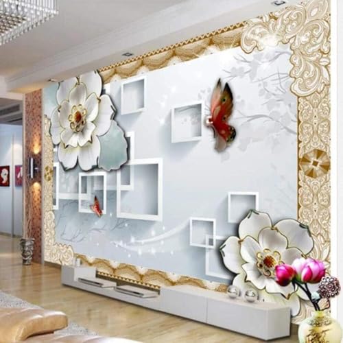 XLMING Geometrisches Quadrat Relief Weiße Blumen Schmetterling 3D Tapete Premium Strukturierte Seide Speisesaal Arbeitszimmer Wohnzimmer Schlafzimmer Sofa TV Wand-350cm×256cm XLMING Geometrisches Quadrat Relief Weiße Blumen Schmetterling 3D Tapete Premium Strukturierte Seide Speisesaal Arbeitszimmer Wohnzimmer Schlafzimmer Sofa TV Wand-350cm×256cm von XLMING