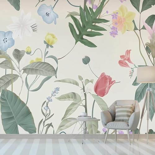 XLMING Grüne Frische Handgezeichnete Pflanze Blatt Blume 3D Tapete Premium Strukturierte Seide Speisesaal Arbeitszimmer Wohnzimmer Schlafzimmer Sofa TV Wand-430cm×300cm von XLMING