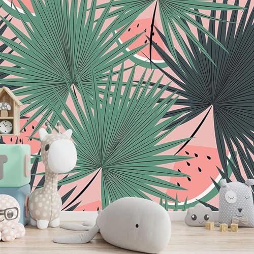 XLMING Grüne Pflanze Blatt Frucht Wassermelone 3D Tapete Premium Strukturierte Seide Speisesaal Arbeitszimmer Wohnzimmer Schlafzimmer Sofa TV Wand-430cm×300cm von XLMING
