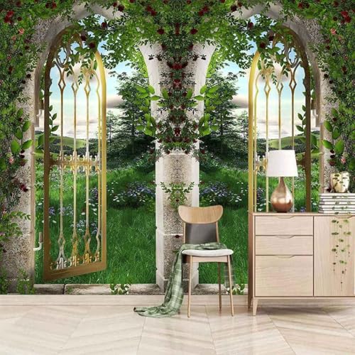 XLMING Grüner Wald Rasen Bögen Reben 3D Tapete Premium Strukturierte Seide Speisesaal Arbeitszimmer Wohnzimmer Schlafzimmer Sofa TV Wand-150cm×105cm von XLMING