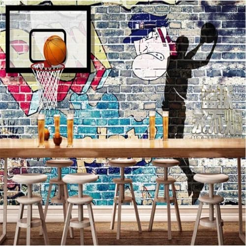 XLMING Handgemalt Kunst Abstrakt Basketball Graffiti Backsteinmauer 3D Tapete Premium Strukturierte Seide Speisesaal Arbeitszimmer Wohnzimmer Schlafzimmer Sofa TV Wand-300cm×210cm von XLMING