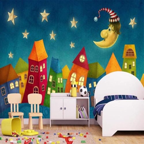 XLMING Handgemalte Cartoon Architektur Schloss Stern Mond 3D Tapete Hochwertige Strukturierte Seide Wohnzimmer Sofa Schlafzimmer Esszimmer Home Dekoration-400cm×280cm von XLMING