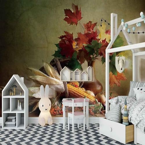 XLMING Handgemalte Vase Blätter Früchte Kunst 3D Tapete Hochwertige Strukturierte Seide Wohnzimmer Sofa Schlafzimmer Esszimmer Home Dekoration-300cm×210cm von XLMING