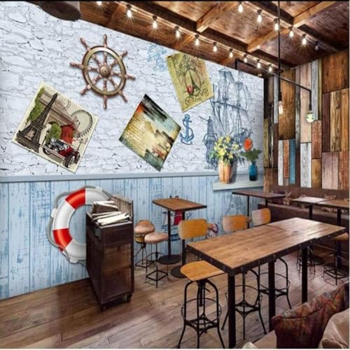 XLMING Handgemalter Cartoon Vintage Segelboot Ruder Schwimmring 3D Tapete Hochwertige Strukturierte Seide Wohnzimmer Sofa Schlafzimmer Esszimmer Home Dekoration-250cm×170cm von XLMING