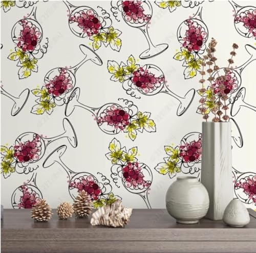 XLMING Handgezeichnete Abstrakte Linie Weintraube Weinglas Tapete 3D Luxuriöse Seide Büro Esszimmer Sofa Flur Schlafzimmer Wohnzimmer TV Dekorative Wand-250cm×170cm von XLMING