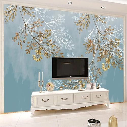 XLMING Handgezeichnete Linie Frisches Pflanzenblatt Abstrakt 3D Tapeten Tapete Seidigkeit Home Esszimmer Möbel Sofa Schlafzimmer Wohnzimmer TV Hintergrund-400cm×280cm von XLMING