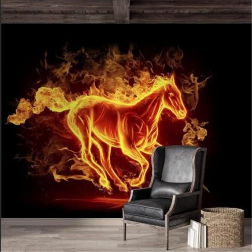 XLMING Handgezeichnetes Abstraktes Dreidimensionales Tier Pferd Flamme 3D Tapeten Tapete Seidigkeit Home Esszimmer Möbel Sofa Schlafzimmer Wohnzimmer TV Hintergrund-300cm×210cm von XLMING