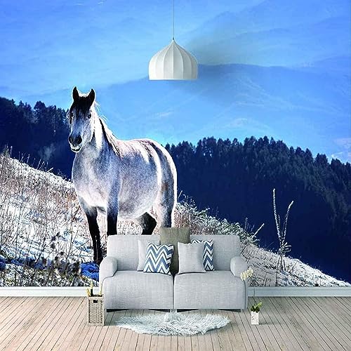 XLMING Himmel Berg Wald Tier Pferde 3D Tapete Premium Strukturierte Seide Speisesaal Arbeitszimmer Wohnzimmer Schlafzimmer Sofa TV Wand-400cm×280cm von XLMING