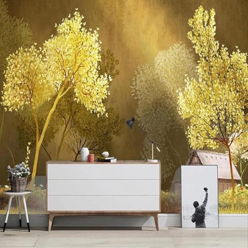XLMING Knackig Schöne Handgezeichnete Herbst Waldhütte 3D Tapete Hochwertige Strukturierte Seide Wohnzimmer Sofa Schlafzimmer Esszimmer Home Dekoration-200cm×140cm von XLMING
