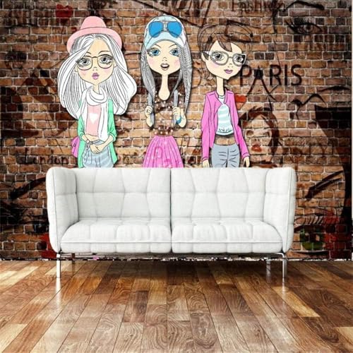 XLMING Kubische Retro Nostalgie Kunst Backsteinmauer Mädchen 3D Tapete Premium Strukturierte Seide Speisesaal Arbeitszimmer Wohnzimmer Schlafzimmer Sofa TV Wand-250cm×170cm von XLMING