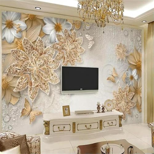 XLMING Luxuriöser Dreidimensionaler Goldener Schmuck Blumen Schmetterlinge 3D Tapeten Tapete Seidigkeit Home Esszimmer Möbel Sofa Schlafzimmer Wohnzimmer TV Hintergrund-350cm×256cm XLMING Luxuriöser Dreidimensionaler Goldener Schmuck Blumen Schmetterlinge 3D Tapeten Tapete Seidigkeit Home Esszimmer Möbel Sofa Schlafzimmer Wohnzimmer TV Hintergrund-350cm×256cm von XLMING