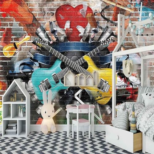 XLMING Musik Gitarre Graffiti Ziegelmauer Kunst 3D Tapete Hochwertige Strukturierte Seide Wohnzimmer Sofa Schlafzimmer Esszimmer Home Dekoration-150cm×105cm von XLMING