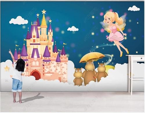 XLMING Niedliche Cartoon Fee Schloss Weiße Wolken Kunst 3D Tapete Premium Strukturierte Seide Speisesaal Arbeitszimmer Wohnzimmer Schlafzimmer Sofa TV Wand-400cm×280cm von XLMING